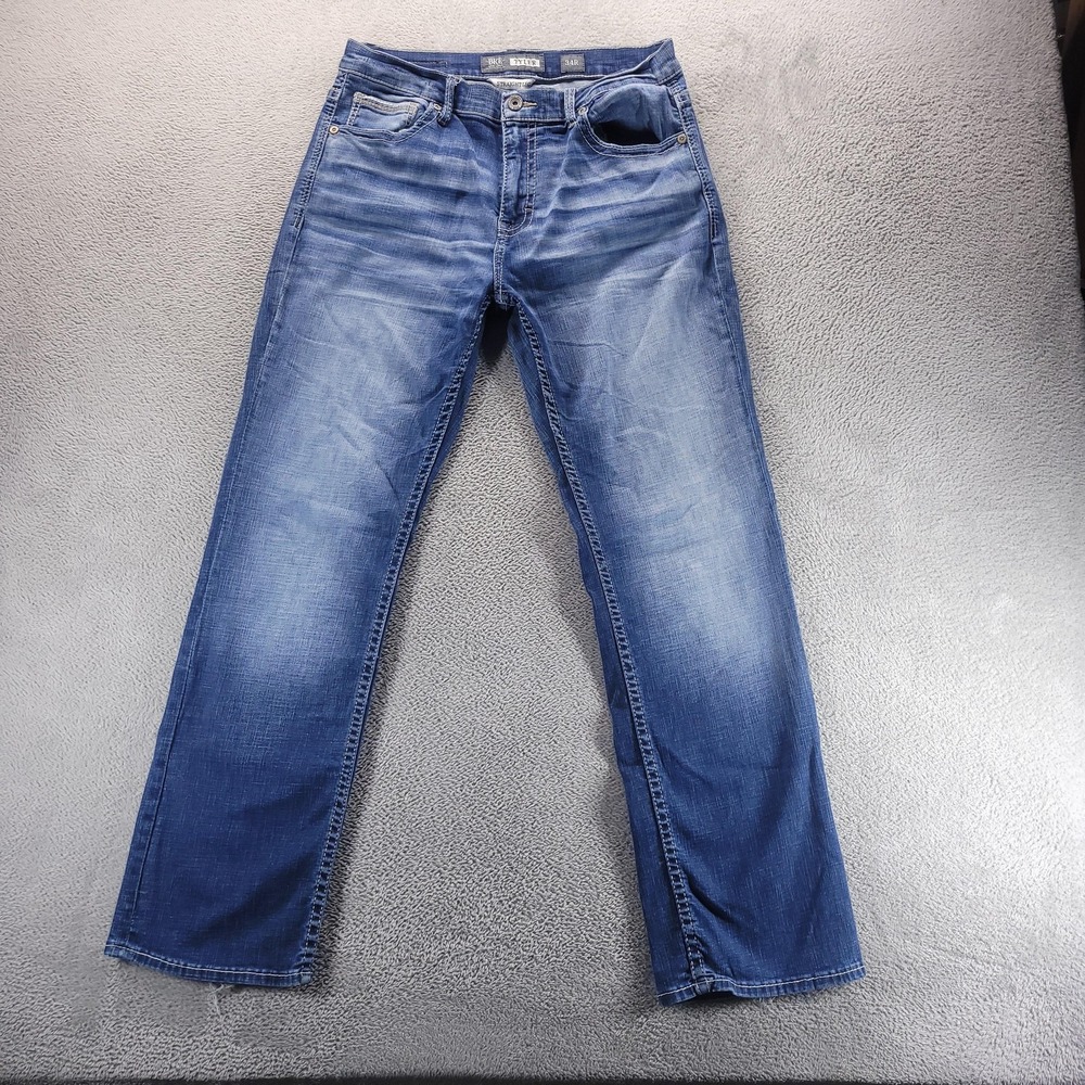 BKE Tyler Jeans Mens 34x32 Blue Relaxed Straight Medium Wash Stretch Denim
